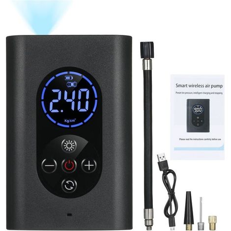 Gonfleur compresseur d'air portatif 150 PSI – Alimentation USB 4000mAh – Arrêt automatique – Éclairage LED intégré (1/5)