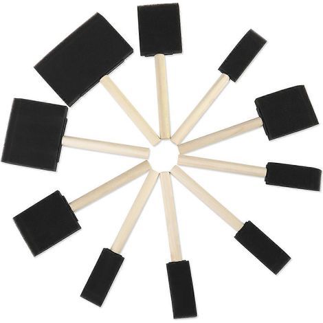 ROSENICE Ensemble de 10 pinceaux plats et flexibles en éponge à bout biseauté avec manches en bois pour enfants, idéal pour la peinture, les teintures à base d'huile, le vernis et l'émail. (1/3)