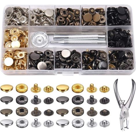 Boutons-Pression - Kit Métal 120 Pièces avec Pince à Poser et Outils de Fixation 4 Pièces