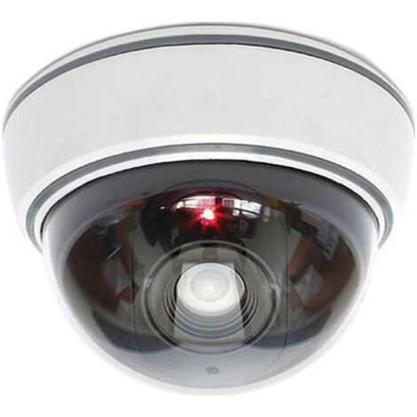 QORVA-blanche- Caméra factice avec objectif, lumière LED rouge, vidéosurveillance, imitation réaliste, pour mur, plafond