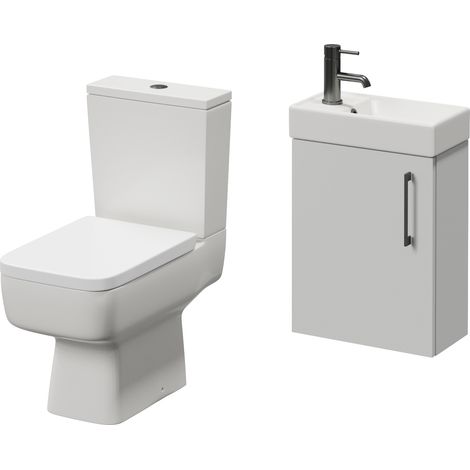Napoli Cube Gloss Grey Pearl 400mm Single Door Wall Mounted Vanity Unit and Toilet Suite with Align Basin - 400mm - Gunmetal Grey 160mm Handle