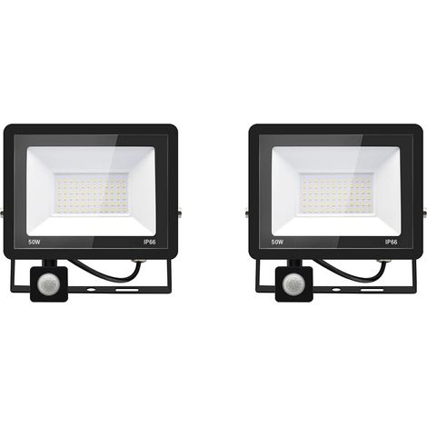 2PACK - 50W Projecteur LED détecteur de mouvement,Blanc Froid (6000K) 5000LM Projecteur LED Exterieur Avec Detecteur Imperméable IP66 Projecteur LED exterieur de sécurité pour, garage, couloir