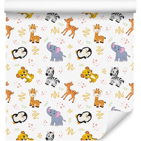 Papier peint animaux blanc, crème, gris clair et gris 50x1000 cm (1/5)