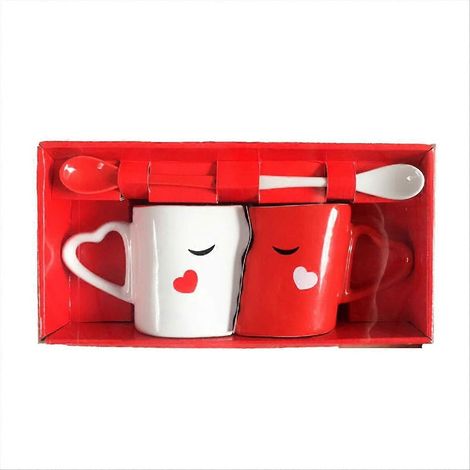 Set aus 2 Kaffeetassen (300 ml), doppelwandige Keramikbecher mit Kussmotiv für Paare, Valentinstagsgeschenk, Geschirr für Zuhause und Büro (1/5)