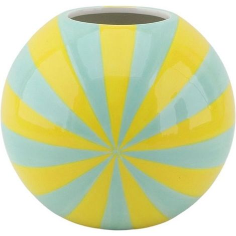 Vase à Fleurs Décoratif Design Ondulé Jaune et Menthe - Vase de Table 15 x 15 x 15 cm - PANGIVO (1/3)