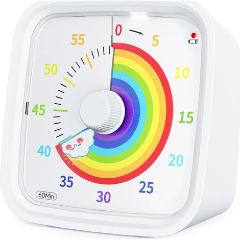 Visueller Regenbogen-Timer mit Schutzhülle, Regenbogen-Timer für Kinder, 60 Minuten Countdown-Timer für Kinder und Erwachsene (Regenbogenweiß)