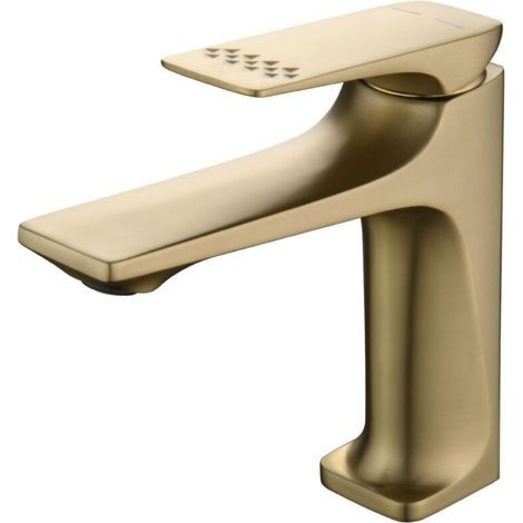 Single Lever Basin Mixer Tap, 1 Hole Stainless Steel Bathroom Sink Faucet, Anti-Splash, Gold (1/2)