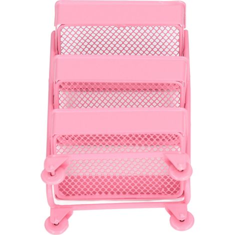 Étagère de rangement à 3 niveaux pour maison de poupée, modèle mobile à l'échelle 1:12, avec roulettes, rose (1/5)