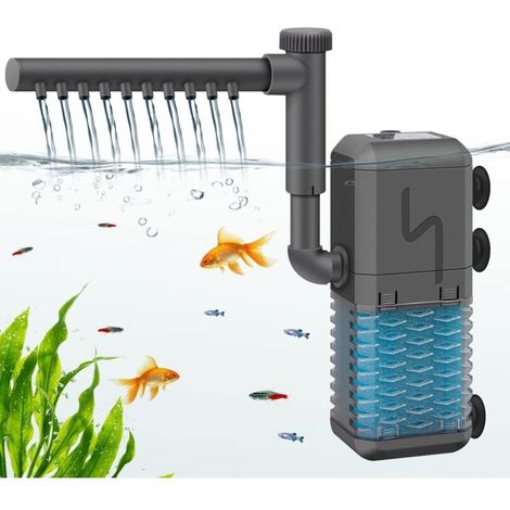 Verstellbarer Aquarienfilter, 600 l/h, interne Filterpumpe mit Sprührohr, leiser 6-W-Tauchfilter für kleine Aquarien bis 120 Liter (1/4)