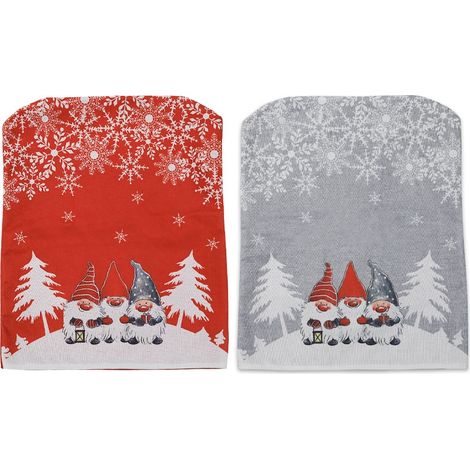 Housse de chaise de Noël 2 pièces, motif dessin animé rouge et gris (1/5)