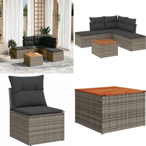 6-tlg. Garten-Sofagarnitur mit Kissen Grau Poly Rattan - Gartenmöbel Set - Esstischset - Outdoor Möbel - Lounge Set - Rattan Gartenmöbel - Home & Living (1/5)