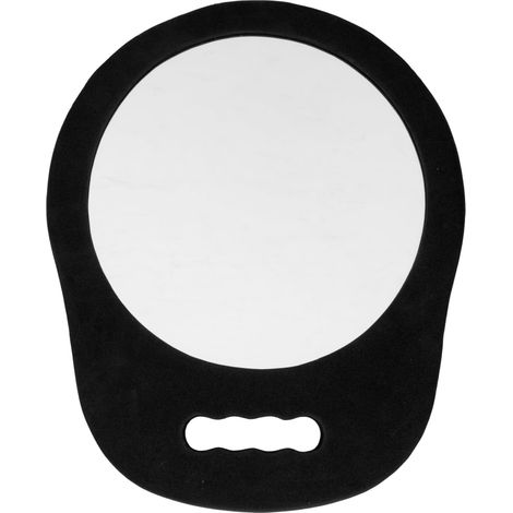Runder Kosmetikspiegel – 1-teilig – Rahmen aus Schaumstoff und Glas – Ergonomischer Griff zum Aufhängen oder Halten – Für Friseursalon und Zuhause – Schwarz, 34 x 28 cm (1/5)