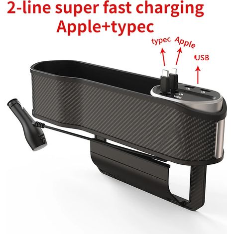Organisateur de siège auto avec porte-gobelet, poche latérale de console centrale et port de chargement (USB-C, Lightning) (2 lignes) (1/5)