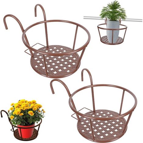 Lot de 2 supports pour plantes - Panier de jardin suspendu en fer forgé - Support pour pot de fleurs suspendu en fer - Panier pour plantes suspendu - Panier pour pot de fleurs suspendu pour balustrade (1/5)