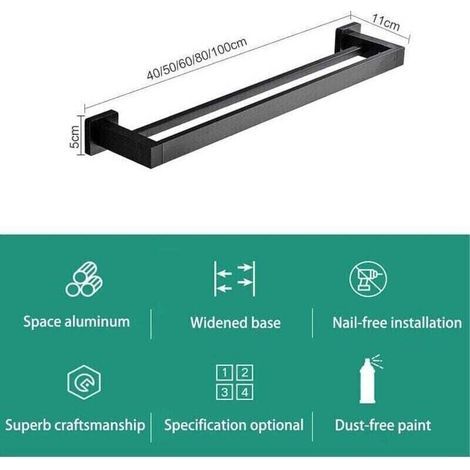 pair Serviette Noir Mat Double Barre Porte-Serviettes Support Mural en Acier Inoxydable 2 Barres Étagère De Salle De Bain Accessoires De Salle De Bain (Size : 40CM) (1/3)