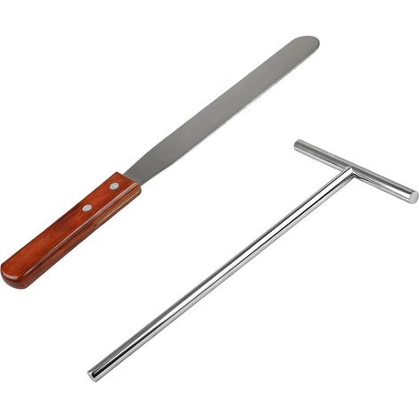 2-teiliges Crêpe-Spatel-Set, T-förmiger Crêpe-Verteiler, Crêpe-Rechen, Teigverteiler aus Edelstahl, professionelles Crêpe-Maker-Zubehörset, zur Zubereitung von Kuchen, Crêpes und Pfannkuchen (1/5)