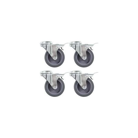 Lenkrollen mit Befestigungsloch und Doppelbremse, 4er-Set, 75 mm - Crezuo (1/4)