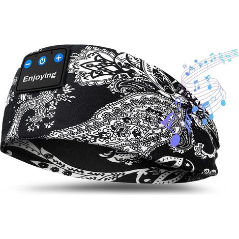 Flintronic Casque de Sommeil, Bandeau Bluetooth, Anti Bruit Sommeil Bandeau Bluetooth, pour Sport, Voyage, Dormeurs Latéraux (Noir-Fleur) (1/5)