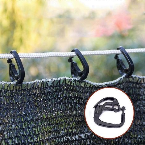 Lot de 50 crochets pour système d'ombrage extérieur de serre, pinces pour toile d'ombrage, crochets noirs pour filet, pinces universelles en plastique (1/5)