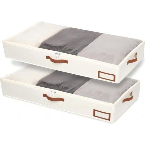 Cajas de almacenamiento para debajo de la cama, juego de 2, con ventanas transparentes y asas reforzadas, perfectas para guardar mantas y ropa de cama. (1/5)