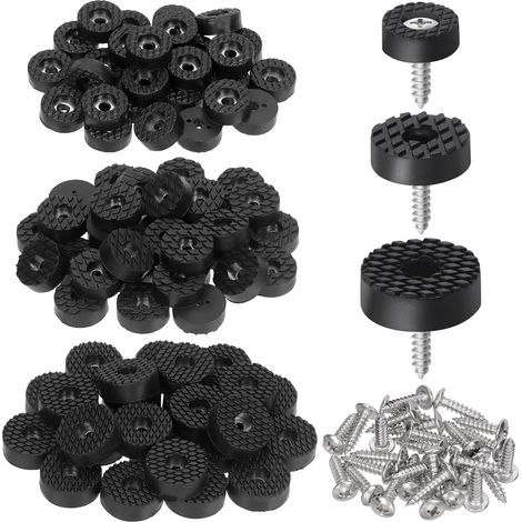 Lot de 32 patins ronds noirs de 24 mm pour meubles avec vis, en caoutchouc antidérapant et robuste, pour protéger le bois dur (1/5)