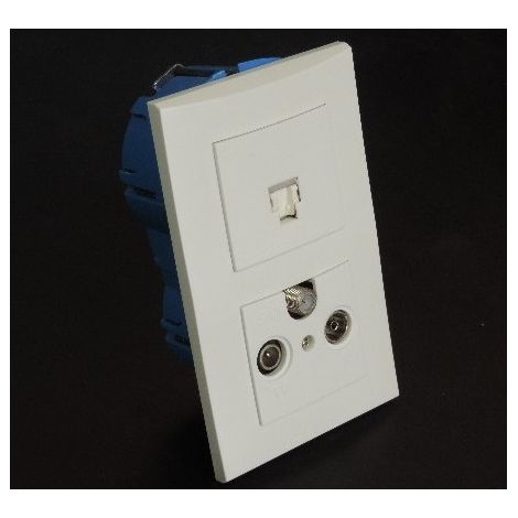 Kit encastré prise RJ45 CAT5 UTP – Prise TV/FM/SAT verticale – Boîte placo entraxe 57mm pour rénovation – Plaque blanche incluse – Alternative Elec (1/2)