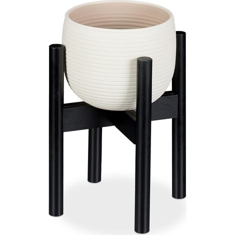 Relaxdays Bamboo Plant Stand, Adjustable, Flower Pots max. 32 cm, Pot Support, H: 35.5 cm, Black