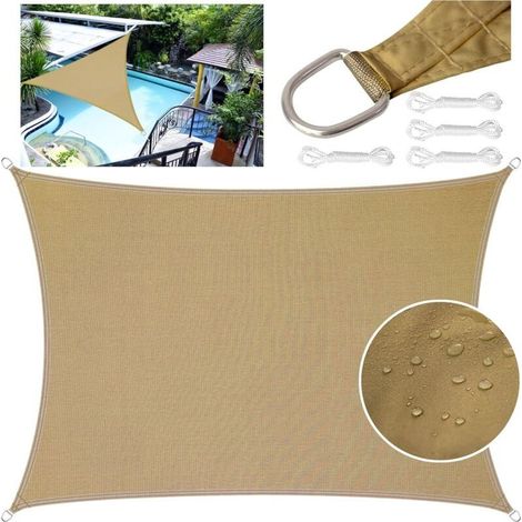 PES Polyester Rectangular Triangle Shade Sail, Waterproof UV Protection Shade Cloth with Fixing Rope (23m, Sand) (1/5)