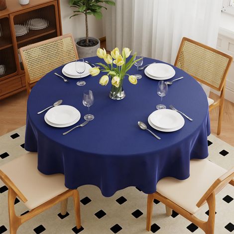 Nappe de table - Lavable - Ronde - Diamètre : 160 cm - En polyester - Anti-rayures et anti-taches - Pour extérieur, jardin, salle à manger, fête, maison - Bleu (1/5)