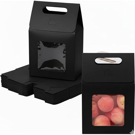 Caja de regalo Kraft con ventana y asa, color negro, 15x10x6 cm. (1/3)