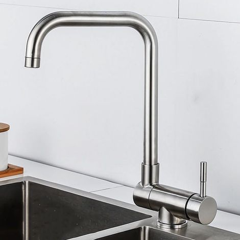 Robinet mitigeur d'évier de cuisine pliable, mitigeur de cuisine à 1 trou, bec pivotant, robinet de cuisine en acier inoxydable, poignée unique, brossé