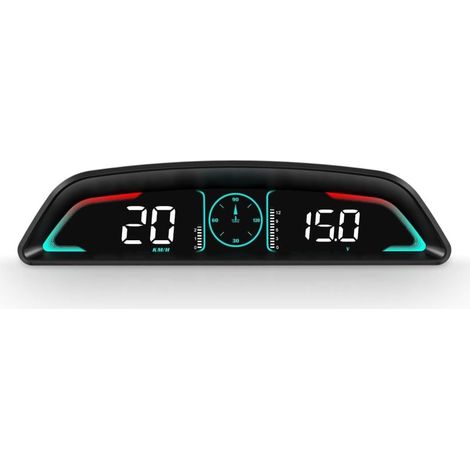 Affichage tête haute voiture, compteur vitesse OBD2, écran principal (vitesse, régime moteur, heure, alarme survitesse, alarme température eau, rappel)