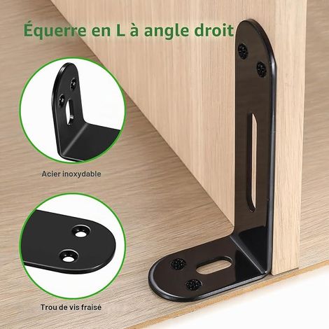 Wall Mounting Brackets, 140 x 60 mm Mounting Bracket with 2 Adjustable Long Slots, L-Shaped Angle Brackets, Metal Brackets, 90 Degree Shelf Brackets, Black (1/4)