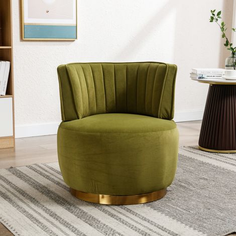 Silla giratoria moderna de terciopelo oliva 62,5 x 62 x 69,5 cm, asiento acolchado y base estable (1/5)