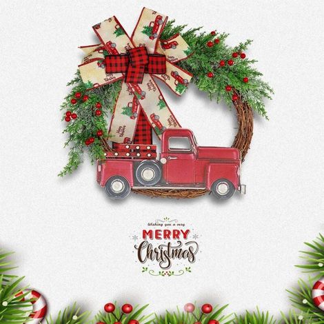 Roter LKW-Weihnachtskranz, Haustürdekoration für Bauernhaus, Herbsternte, Halloween, Erntedankfest (1/5)