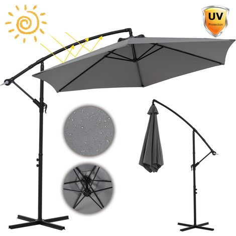 Sonnenschirm Grau Strandschirm Kurbelschirm 300 cm Ampelschirm Gartenschirm Marktschirm Terrassenschirm 3 m Meter Aufklappbar Sonnenschutz Garten (1/5)