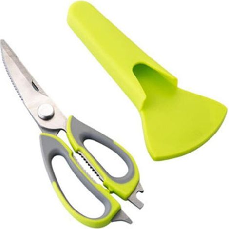 Forbici da cucina multifunzione 8 in 1, efficienti, in acciaio inossidabile, robuste forbici per pollame, pollo, carne, pesce, erbe aromatiche, verdure, pizza (verdi) (1/5)
