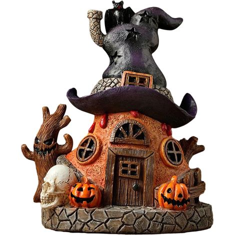 Figurine de Maison Hantée Décor de Maisons Halloween en Résine Lumineux  Statue Lumineuse de 15.7 cm pour Étagre Bureau Domicile Fête Femmes (1/5)