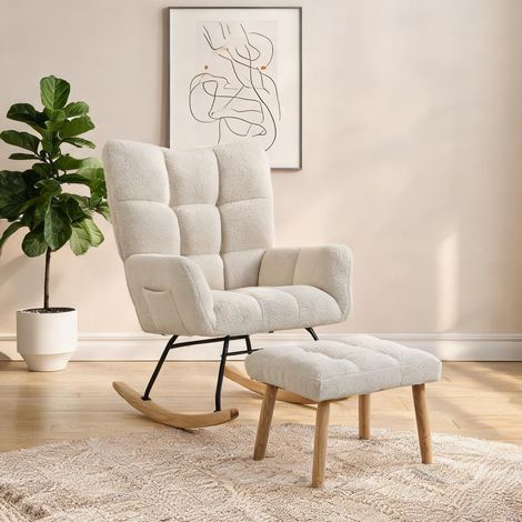 Fauteuil crème en tissu bouclette 97 x 72 x 100 cm (1/5)