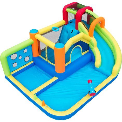 Château gonflable avec soufflerie 450 W, toboggan aquatique, trampoline, mur d'escalade, panier de basket, pour enfants, toute l'année (1/5)