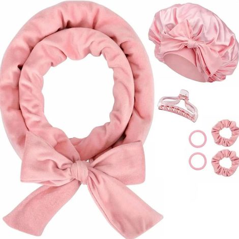 Ricci senza calore, set di ricci senza calore, fascia per capelli con arricciacapelli senza calore, arricciacapelli morbido per dormire per capelli medi e lunghi (rosa, grande)