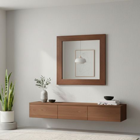 Specchiera quadrata Plana 90x90 cm con cornice in larice tabacco (1/3)
