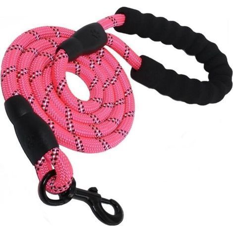 Laisse Chien - Corde Nylon - Rose - 150 x 1.2 cm - Réfléchissante (1/3)
