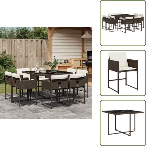 Ensemble à manger de jardin et coussins 9 pcs marron poly rotin - Salon De Jardin - Meuble De Jardin - Set De Jardin - Table De Jardin - Chaises De Jardin (1/5)