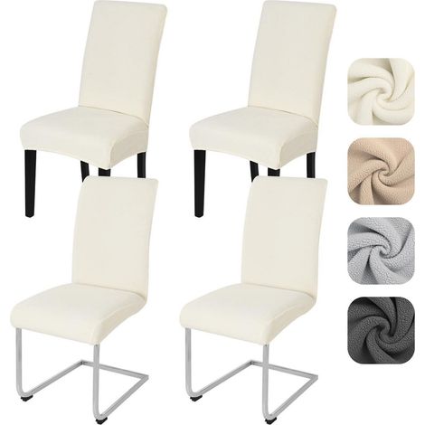 Stuhlhussen 4er Set Lammwollimitat Stretch für Esszimmerstühle, waschbar, beige (1/5)