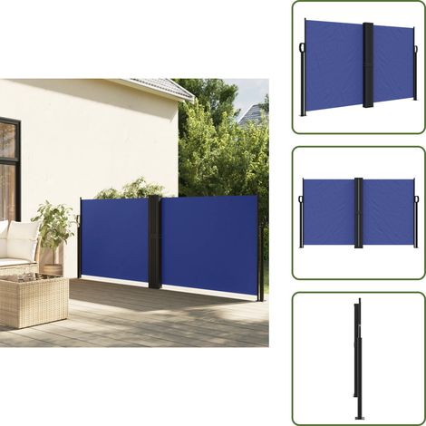 The Living Store Auvent latéral rétractable bleu 140x600 cm - Parasol - Écran D'intimité - Brise Vue - Voile D'ombrage - Auvent Lateral