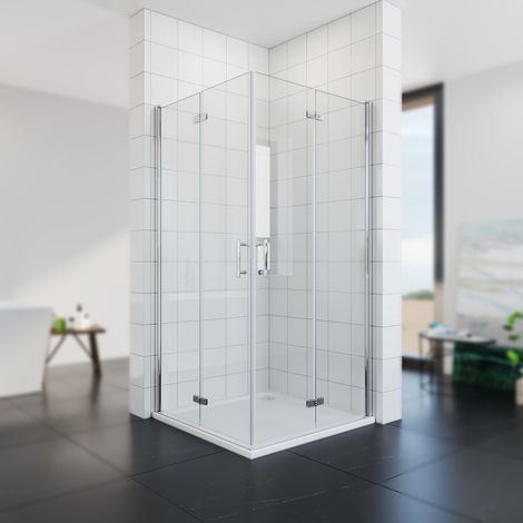SONNI Duschkabine 100x100 cm falttür Eckeinstieg faltbar Duschabtrennung Faltdusche 6mm NANO Glas 195cm (1/5)