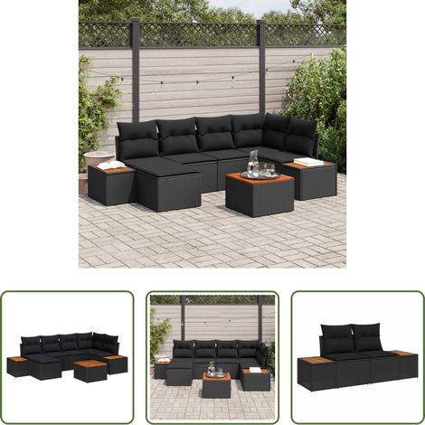 Gartentisch - Gartensofa-set mit Kissen mit Speicher 7 pcs Schwarz Polyrattan (1/5)