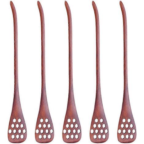 Lot de 5 cuillères à miel en bois sculpté, creuses et ajourées, style japonais, motif nid d'abeille, séparateurs d'œufs, cuillères à mélanger (couleur à peindre) (1/2)