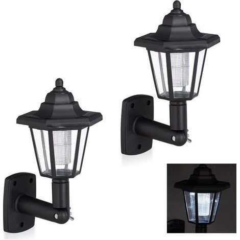 Lot de 2 appliques murales LED noires, style vintage, pour jardin, lanterne solaire, étanches (1/5)